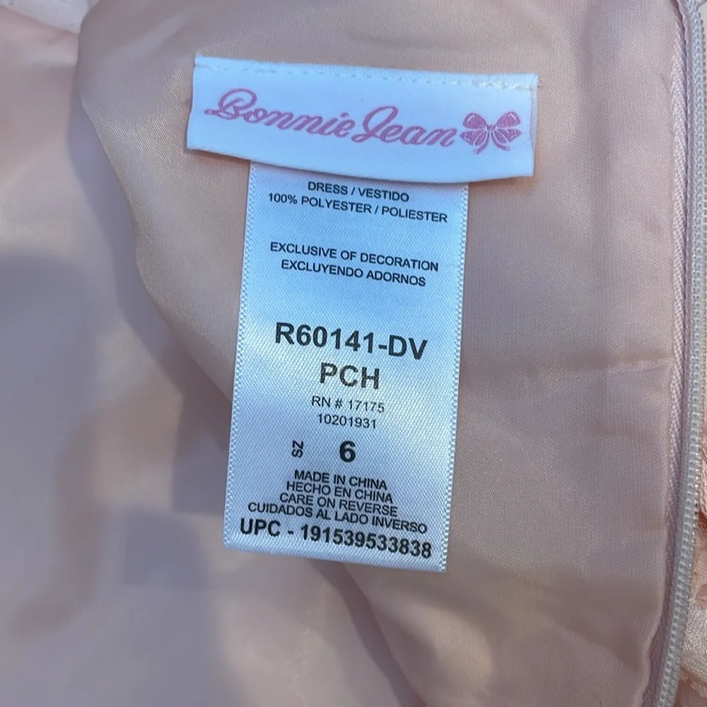 Bonnie Jean Girls Lace Floral Pink Satin Dress, Size 6, EUC, Flower Girl Dress